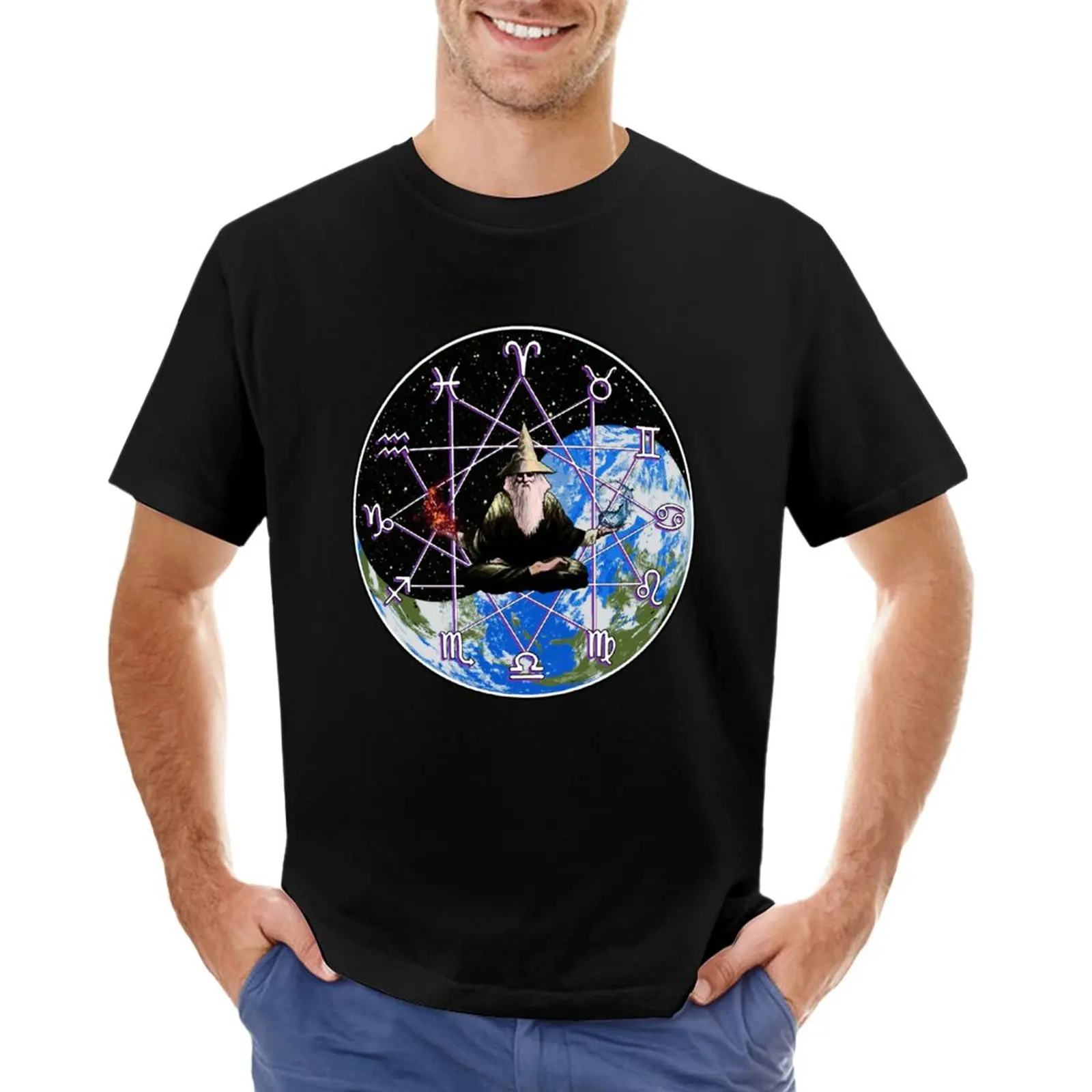 

Zodiac Wizard: Earth and Space Yin Yang - Occult Astrology Design T-Shirt graphics cute tops sweat oversized t shirts for men