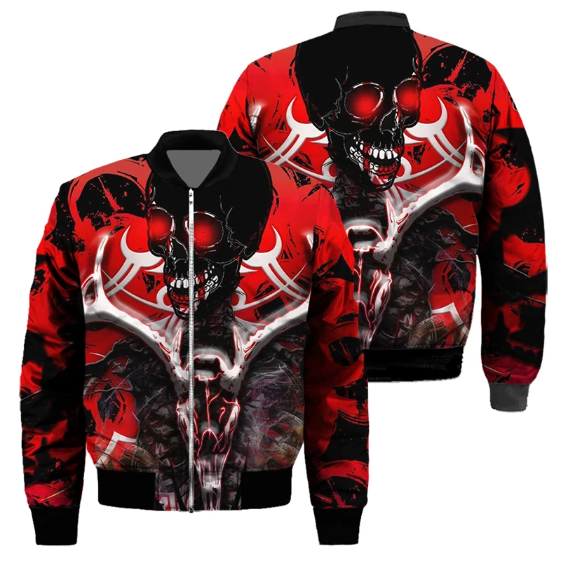 3D digital printed bomber jacket for men's autumn and winter clothing plus versized sportswear long sleeved casual skull jacket