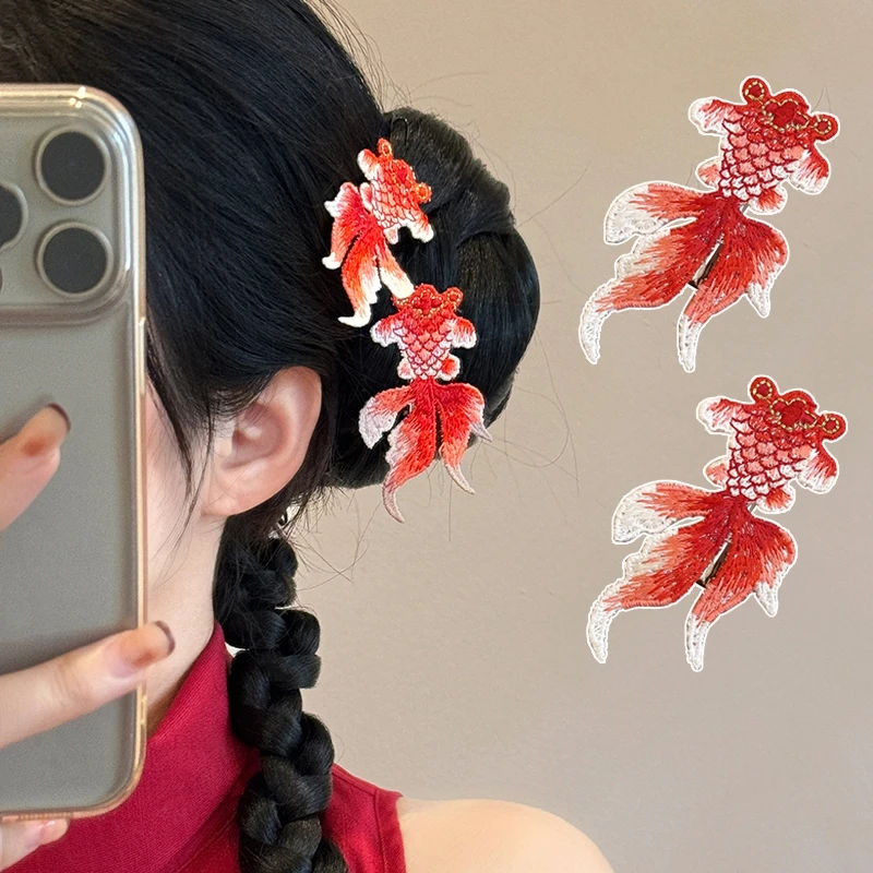 Hair Accessories New year Hair Clips Party Joyful Headbands Chinese Style Red Hairpin New Year Supplies Embroidered Hair Clip