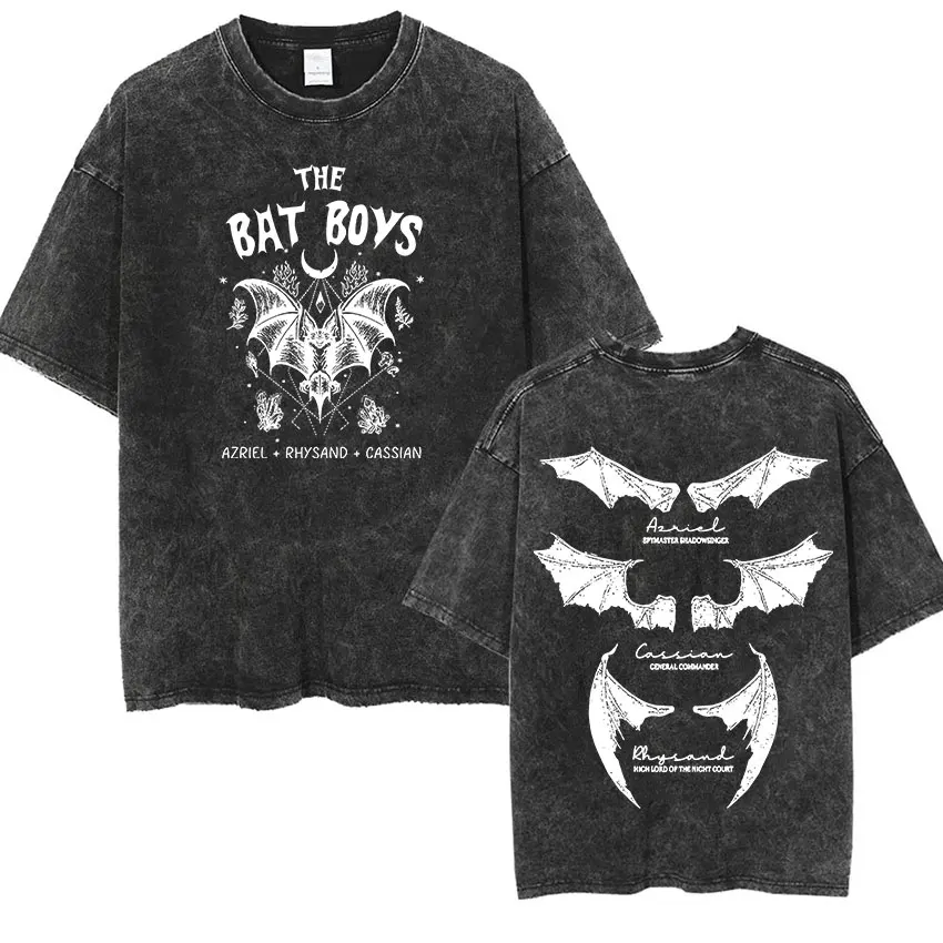 Camiseta de manga corta lavada Vintage para hombres y mujeres, ropa estética de gran tamaño, The Bat Boys, Rhysand Azriel Cassian