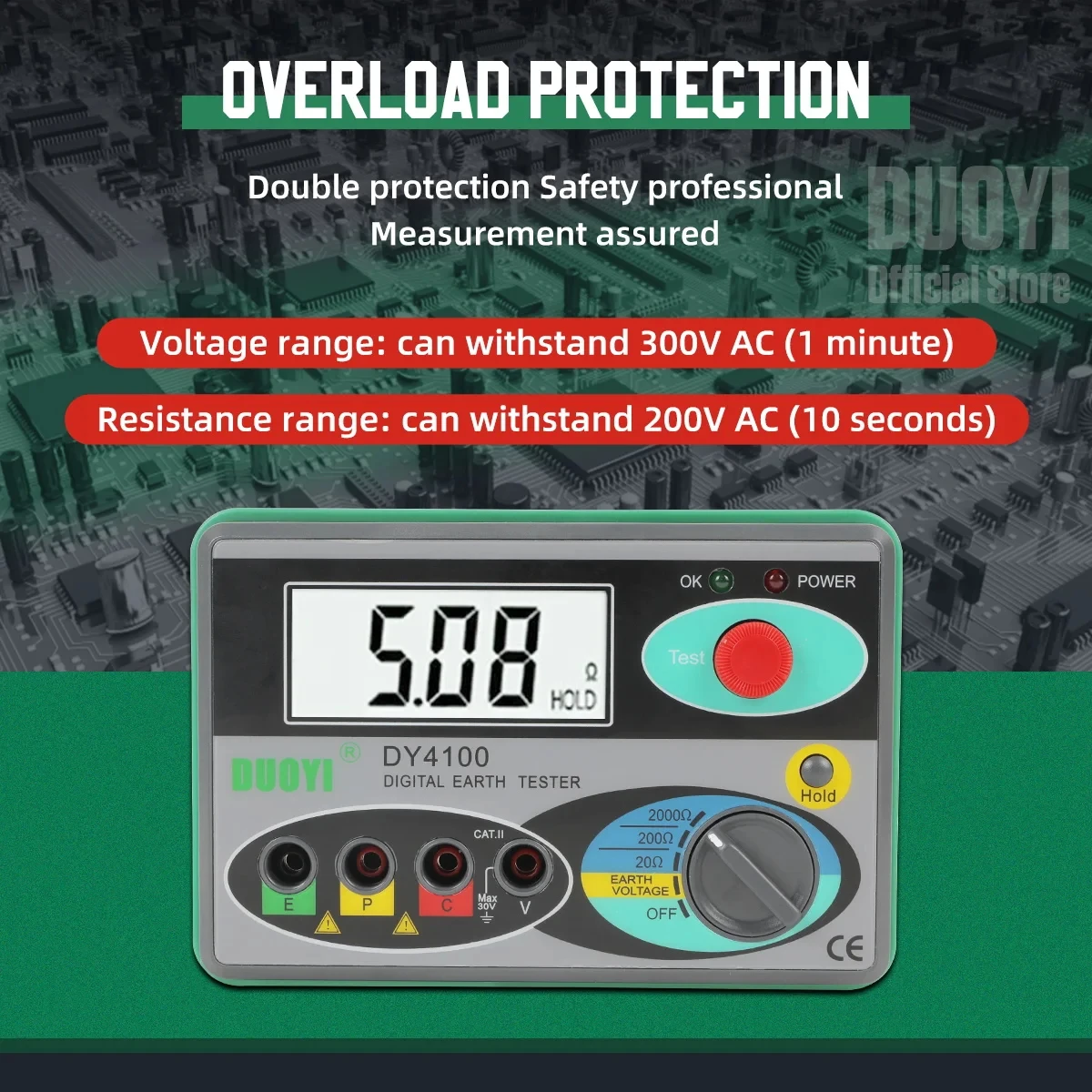 Digital Earth Ground Resistance Meter Meg-ohmmeter 0-2000 Ohm Instruments Inspection Electrician Resistance Tester DY4100