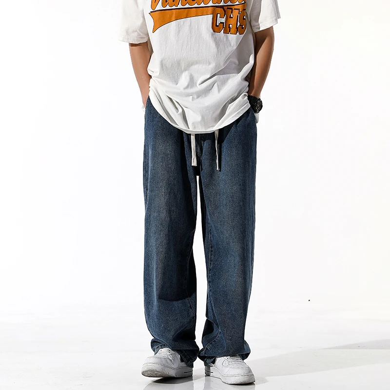 New Spring And Summer Youth Loose Straight Casual Pants Men'S Fashion Trend Versatile Comfortable Elastic Waist Jeans Trousers