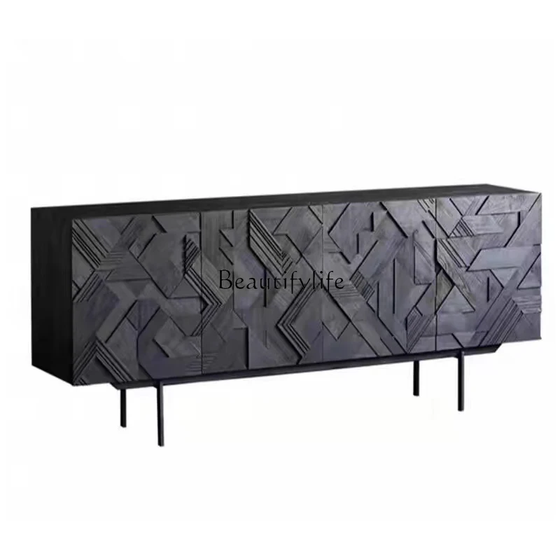 

Affordable Luxury Style Carved Sideboard Cabinet Black Oak Entrance Cabinet
