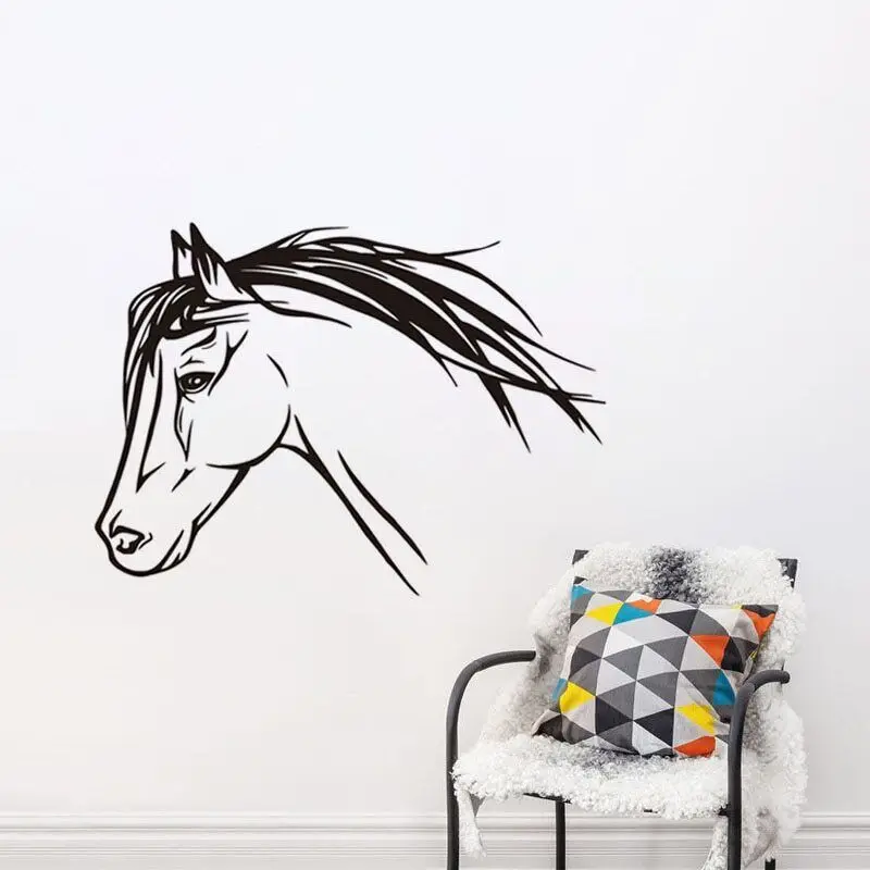 Замечательная Наклейка на стену Mustang, наклейка с головой лошади для мальчика, Виниловая наклейка на стену в виде конского пони, художественная роспись, домашняя наклейка «сделай сам» SYY107