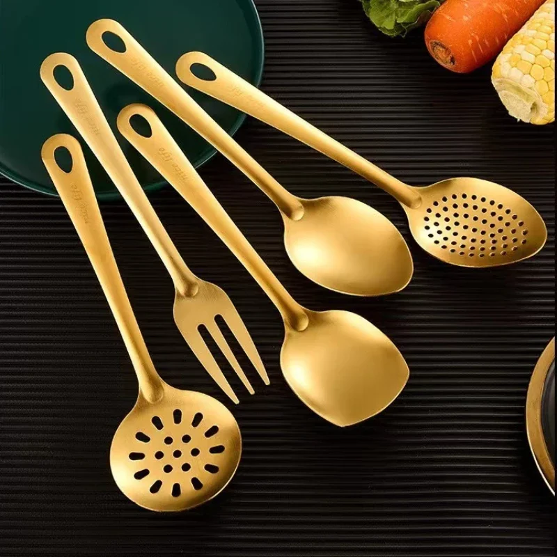 Stainless Steel Cutlery Set Kitchen Utensil Cooking Spatula Korean Golden Soup Spoon Hot Pot Spoon