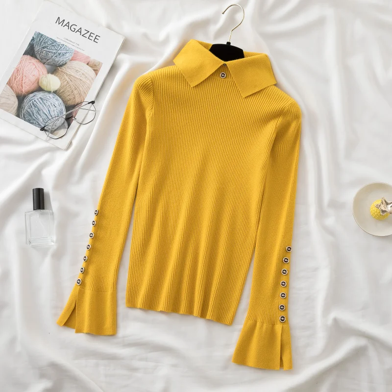 

Thickened Turn Down Collar Button Pullover Fashion Casual Solid Long Sleeve Bottoming Tops Winter Turtleneck Sweater 28746