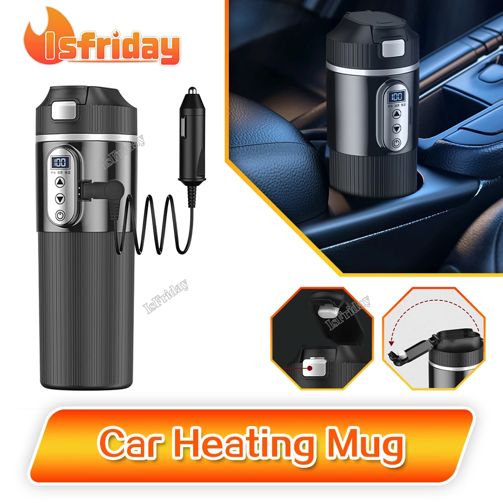 

Electric Car Heating Cup 500ml Stainless Steel Heated Mug Winter Thermos Cup Water Cup with Temperature Regulator & Display