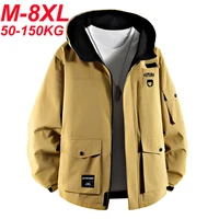 8XL Men Jacket Hooded Big Pocket Windbreaker Trench Coats Oversize 6XL 7XL Plus Size Waterproof Camping Loose Thin Softshell 1