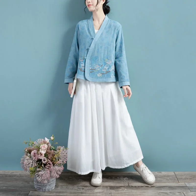 

2023 traditional chinese vintage coat national flower embroidery cardigan oriental tang suit ethnic cotton linen hanfu jacket