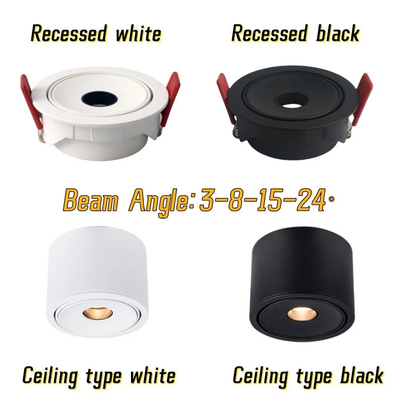 Recessed COB spotlight Dimmable Small Angle 12W LED Ceiling light AC85-265V Tea room atmosphere light 3&deg;8&deg;15&deg; Table wine cabinet
