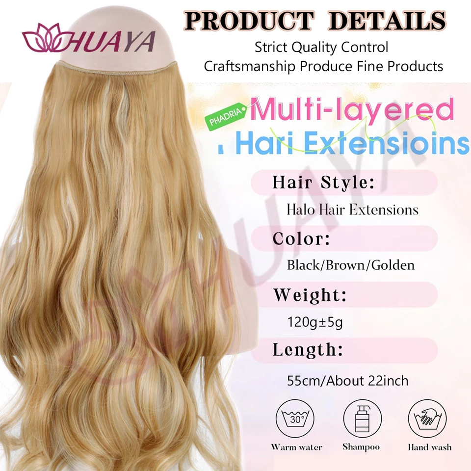 Synthetic No Clip Wavy Hair Extensions Long Natural Black Blonde Brown One Piece False Hairpiece Fish Line Fake Hair Piece
