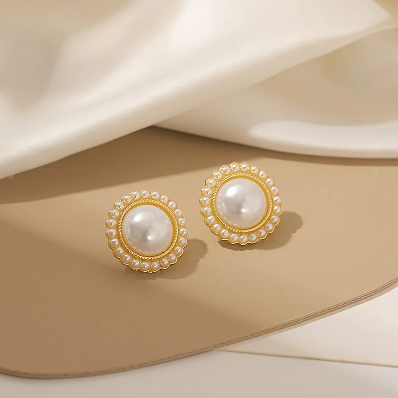 Retro Hong Kong Style Wine Red Pearl Stud Earrings Geometric Jewelry image 5