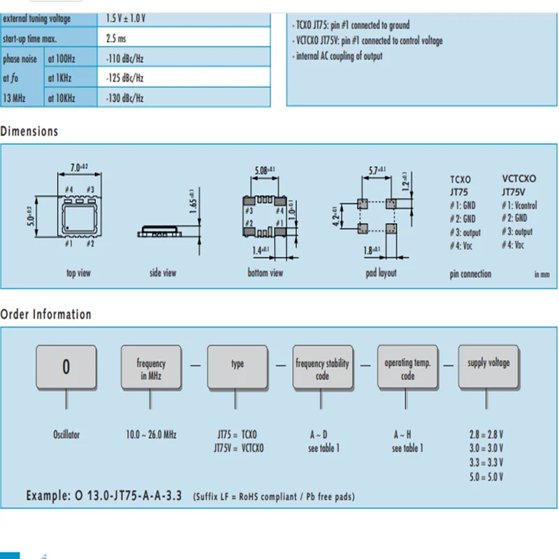 O-10.0-JT75V-A-A-3.3-LF 7050 VC-TCXO, 10.000MHZ CMOS 3.3V, 1 개