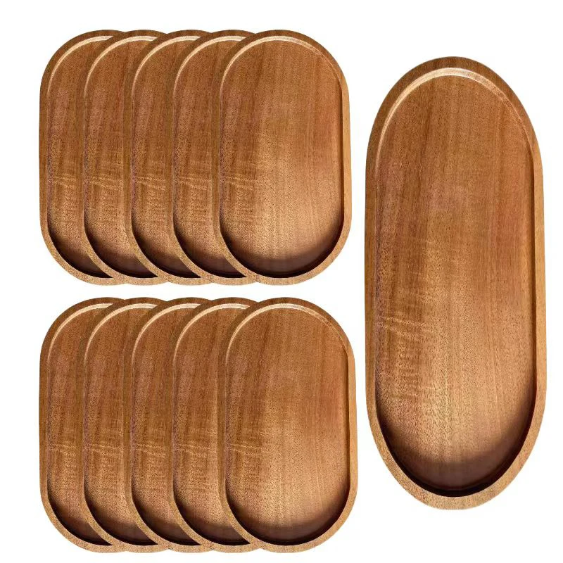 1PC Wooden Serving Trays Oval Wood Tray Platters for Serving Food Dishes Dinner Plates Solid Wood Round Dessert Plate