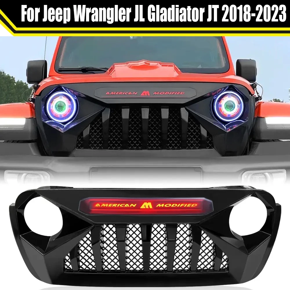 

Car Grille For Jeep Wrangler JL Gladiator JT 2018-2023 Front Bumper With Led Light Guard Grid Front Bumper Grill Racing Grills