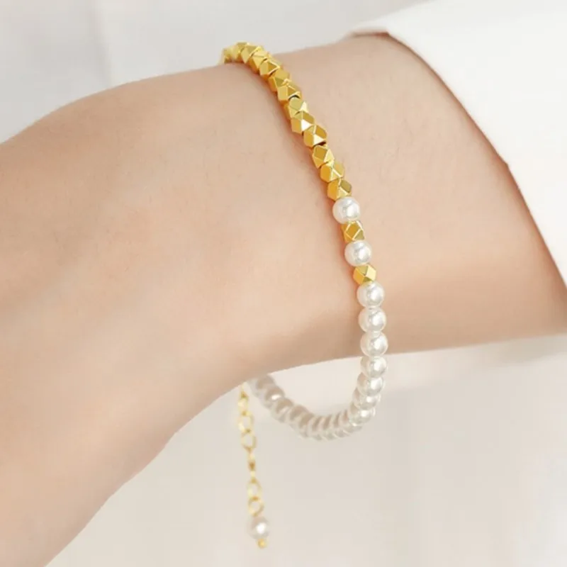 Mini Baroque Half Gold & Pearl Bracelet for Women Ladies Gold Color Anniversary Jewelry Suitable For Daily Wear Gifts