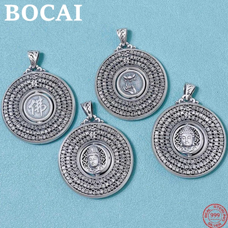 

BOCAI S999 Sterling Silver Pendants for Women Men New Fashion Avalokitesvara Heart Sutra Lotus Amulet Jewelry Free Shipping