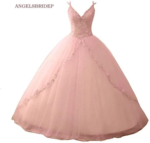 

ANGELSBRIDEP Pink Quinceanera Dresses Plus Size Vestidos De 15 Anos Spaghetti Straps Applique Tulle Birthday Party Ball Gowns