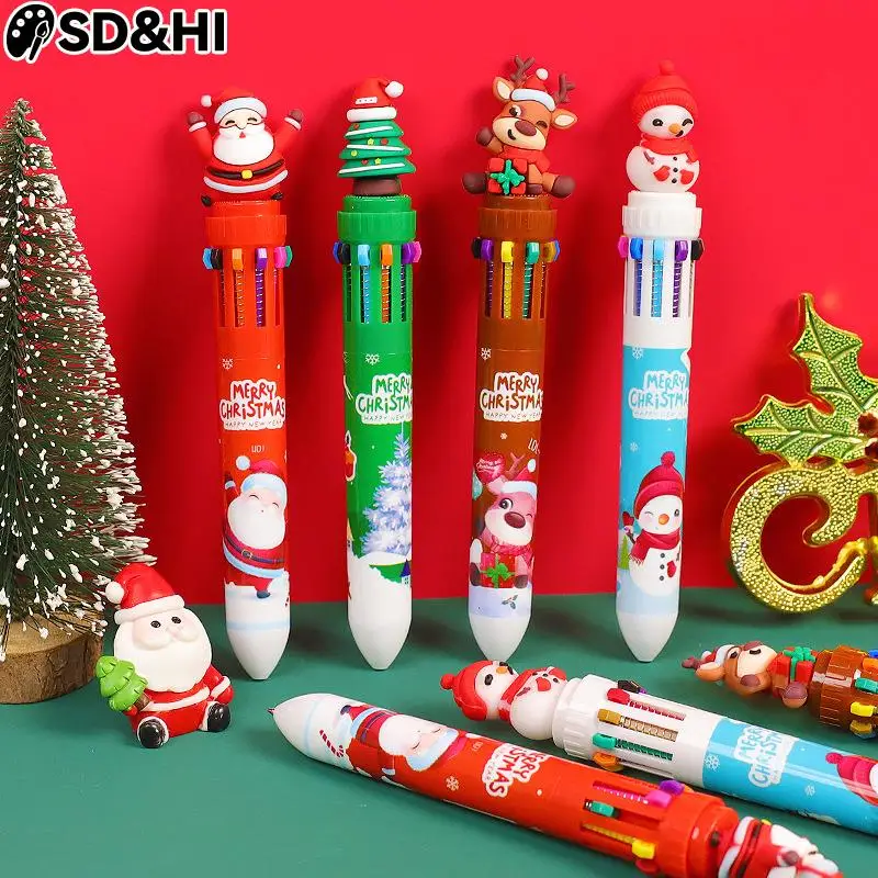 Stylos Effaçables à Encre Gel Noël - Lot De 4 (Père Noël, Bonhomme De Neige, Renne, Pain D'épice) - 0,4 Mm, 15 Cm, Pour Bureau Et école