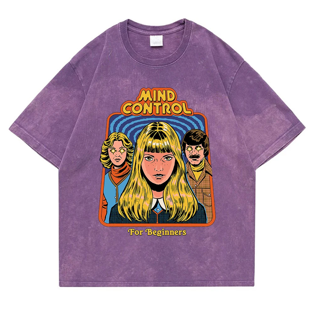 Mind Control For Beginners Washed Retro Men T Shirt Casual Oversize T-Shirt High Quality Cotton T-Shirt Summer Short Sleeve