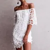 Lace Dress Woman Summer Clothes 2024 Streetwear Boat Neck Strapless Fashion Short Skirt Elegant Solid Pullover Dresses Female