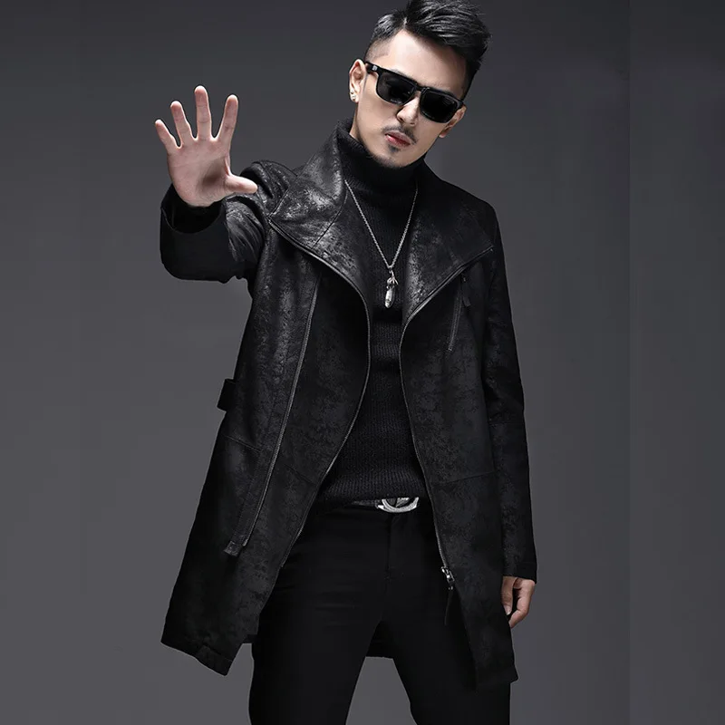 Men's Mid-Length Motorcycle Genuine Leather Trench Coat, Black Sheepskin, Embossed Jacket, Spring and Autumn 50m couplet paper blank handwritten wax dyed rice paper calligraphy brush hot embossed and spring couplet paper