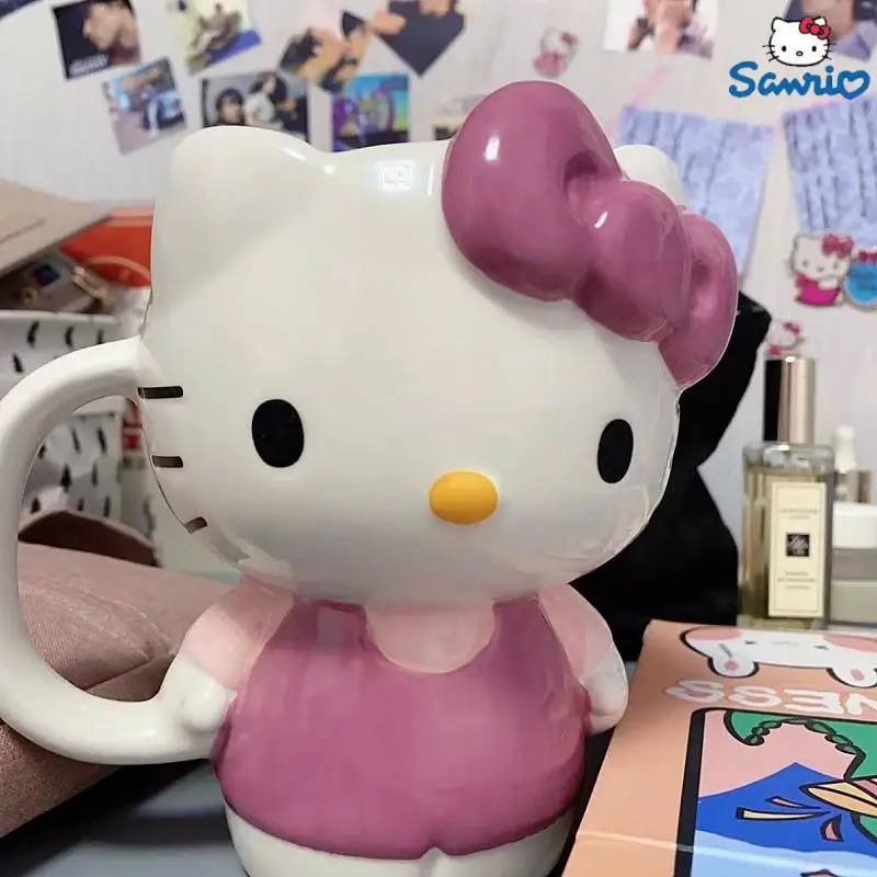 

Hello Kitty Sanrio Plush Kawaii Cartoon Cute Dolls Kt Bow Tie Ceramic Mug Anime Plush Toy for Girl Toys Halloween christmaGifts