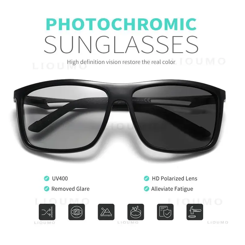 LIOUMO Marke Platz Photochrome Polarisierte Sonnenbrille Männer Frauen Nachtsicht Gläser Für Fahren Trendy Shades Chameleon Brillen – Detail 2