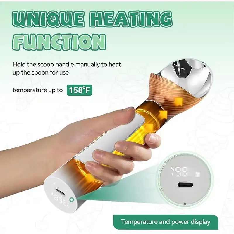 Electric Heated Ice Cream Scoop Adjust Temperature Rapid Heating Ice Cream Scoop Rust-Proof Metal Easy Clear Kitchen Gadgets