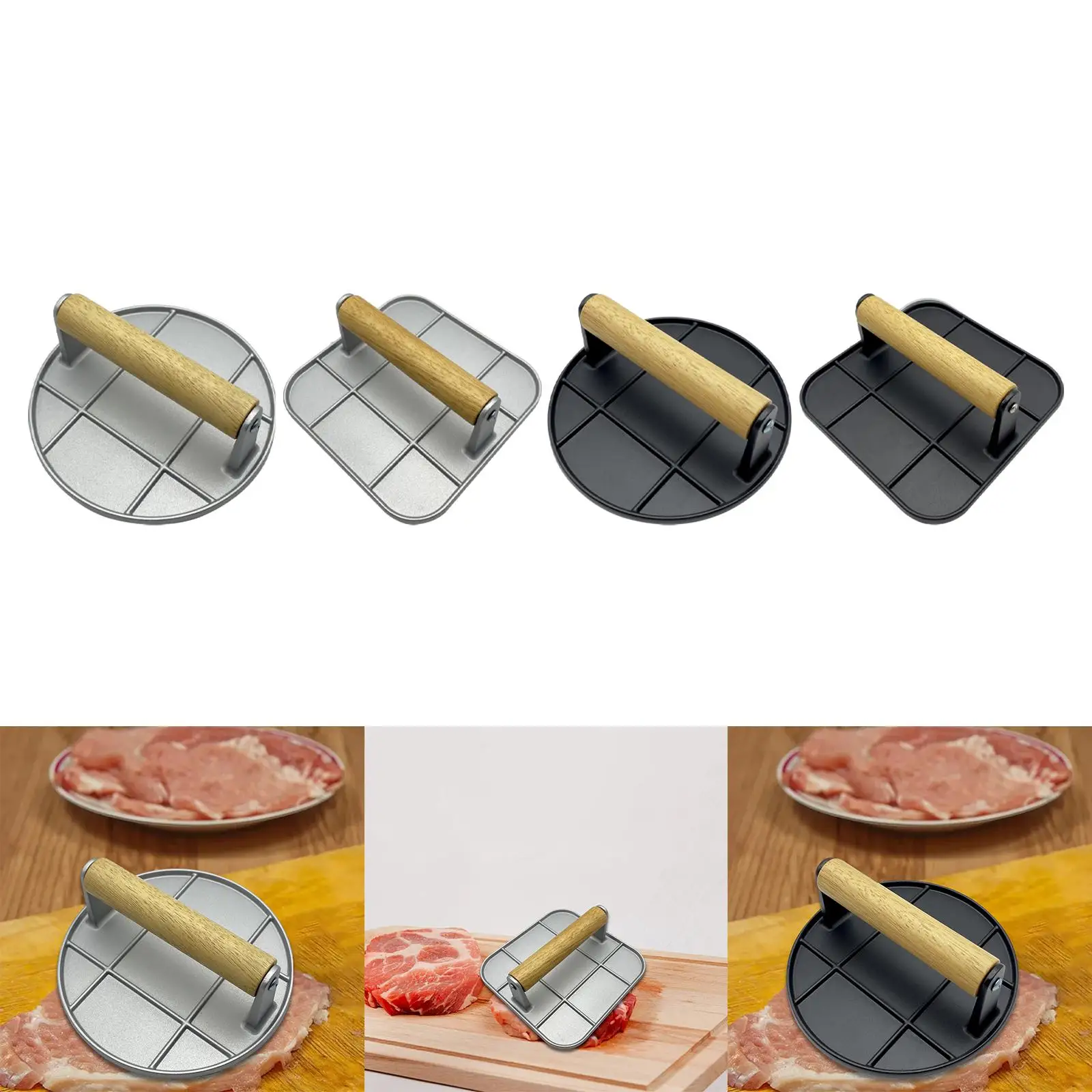 Aluminum Alloy Burger Press Professional Nonstick Beef Meatballs Maker Wooden Handle Hamburger Patty Maker Kitchen Press