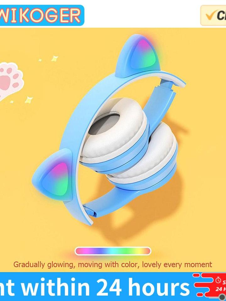 P47M Wireless Headphone Flash Light Cute Cat Ears Fone with Mic Control LED Stereo Music Helmet Phone Bluetooth Headset Gift