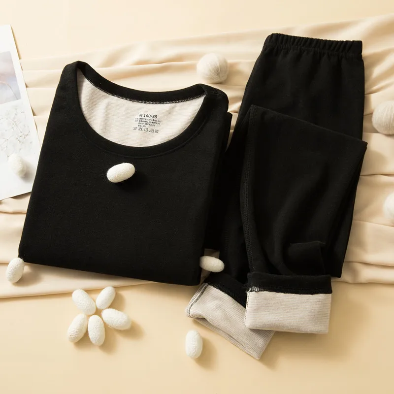 Thermal Underwear Set Women Wool And Silk Double Layer Thickened Fleece Brushed Thermal Shirt Mens Leggings Sexy Pants