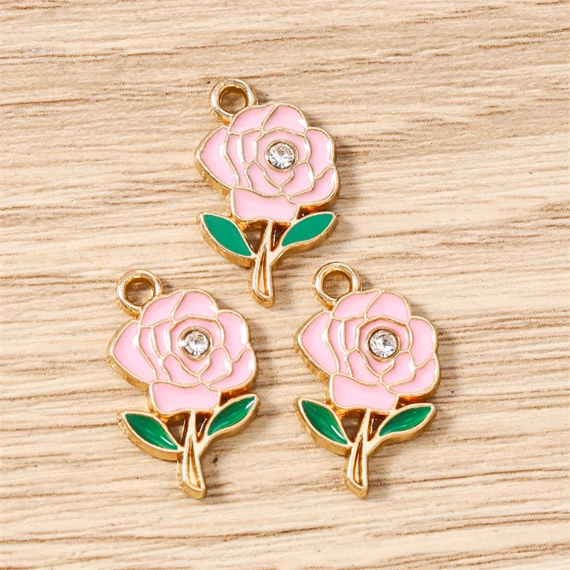 10 Stück modische bunte Emaille-Blumen-Charms-Anhänger für die Herstellung von Ohrringen, Halsketten, Armbändern, handgefertigten Kunsthandwerks, Schmuckzubehör – Detail 6