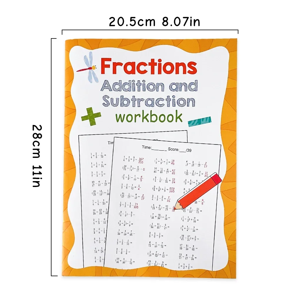 28Pages Adding and Subtracting Fractions with Three Terms- Math Workbook Practice Learning materials for Student Primary School 6
