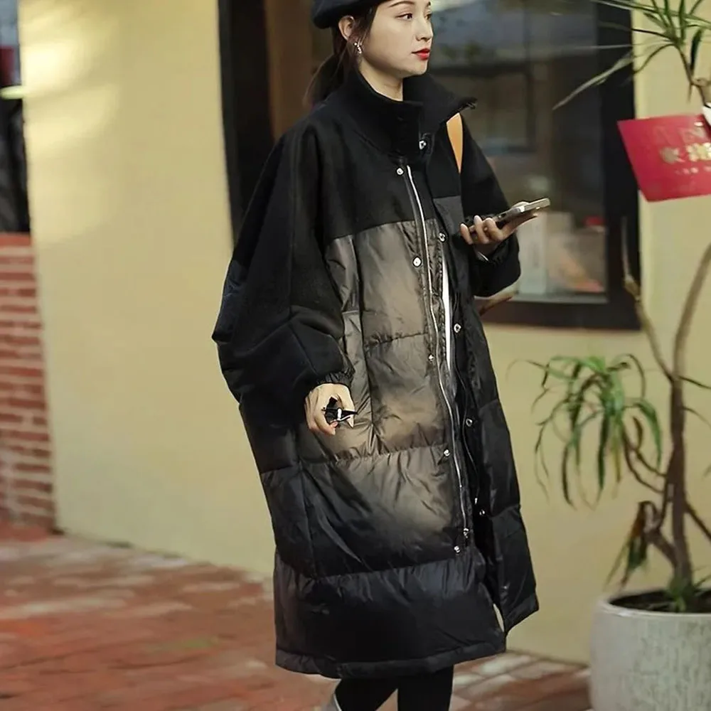 

Oversized Loose Cotton Jacket For Women 2022 Winter Stand Collar Splicing Korean Version Bat Sleeve Long Padded Coats Female