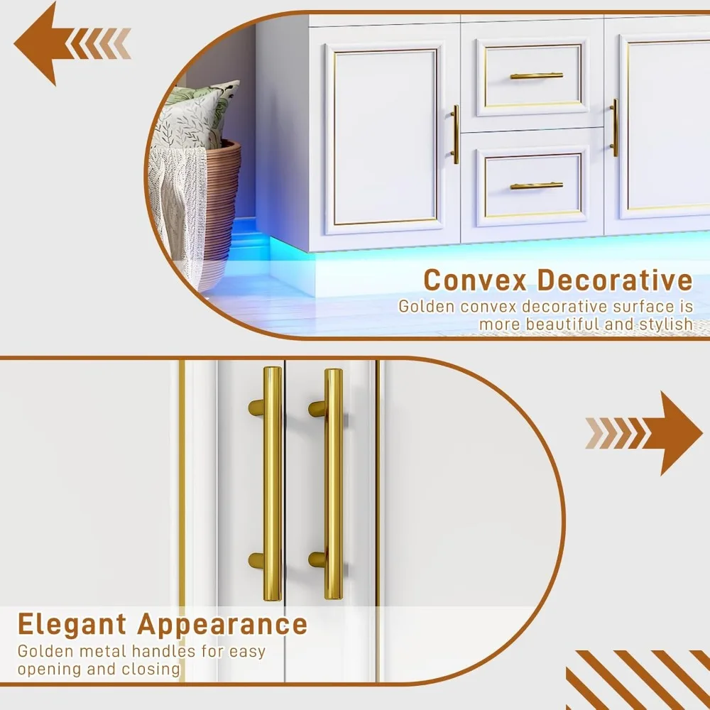 75” Tall 3 Doors Armoire Wardrobe Closet with 2 Drawers and LED Lights, Modern Closet Wardrobe Cabinet with Shelves and Hanging 6