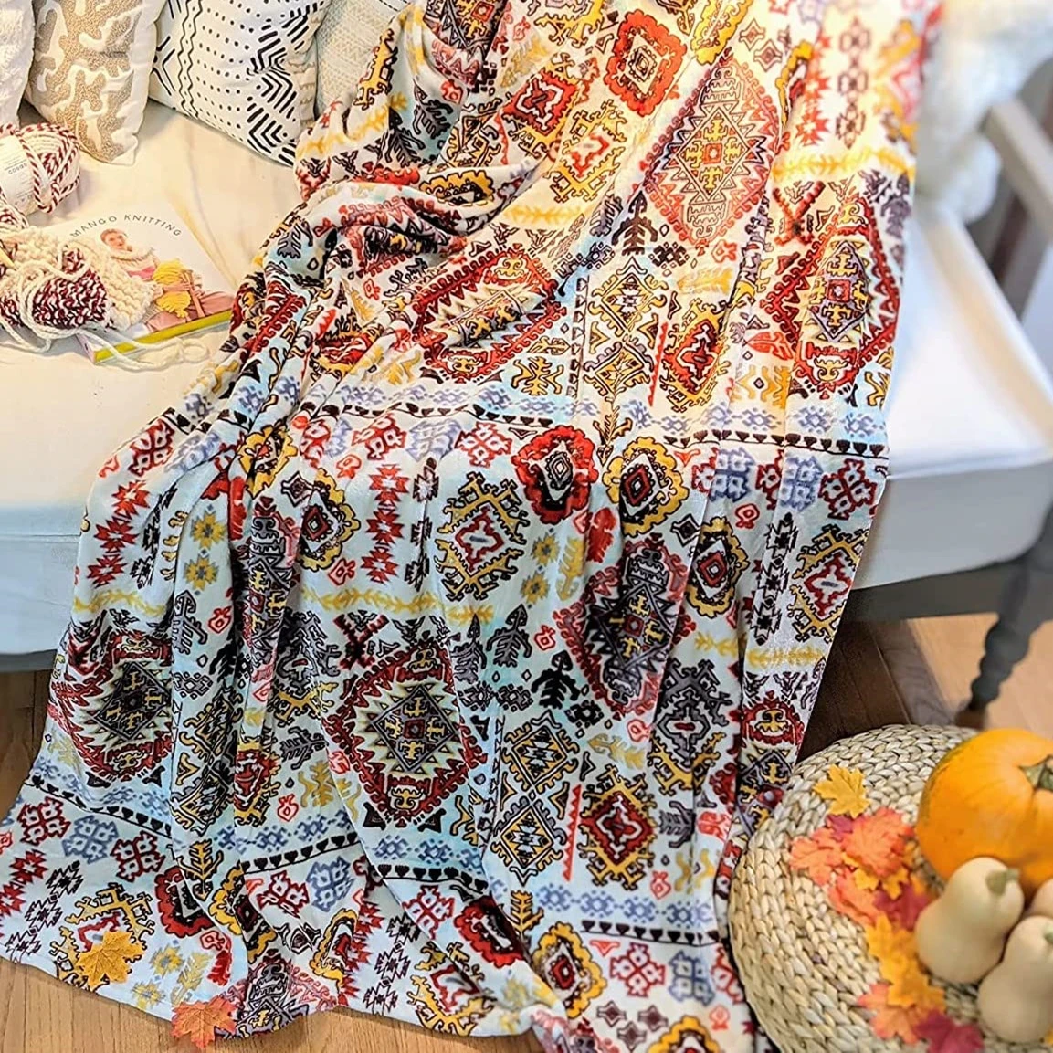 

Bohemian Southwestern Throw Blanket Lightweight Cozy Farmhouse Aztec Havana Geometric Abstract Soft Warm Fall Blanket Decor Gift