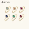 ANDYWEN 100% 925 Sterling Silver Gold Anillo Roseton Aguamarina Blue Champagne Zircon Women Luxury Fine Jewelry Crystal Jewels