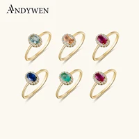 ANDYWEN 100% 925 Sterling Silver Gold Anillo Roseton Aguamarina Blue Champagne Zircon Women Luxury Fine Jewelry Crystal Jewels