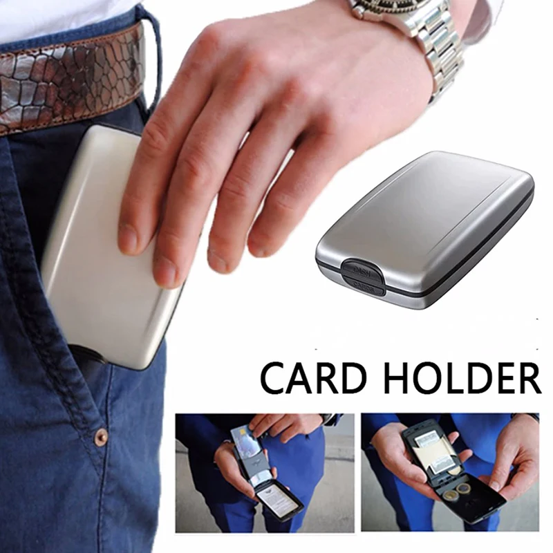 

Card Case Unisex Wallet Protection Holder Business-Card New Metal Credit Blocking Anti-Scan Hard Case Wallet Solid Color