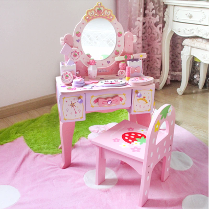 WoodenChildrensDressingTableToyMakeupHaircutSimulationPlayset