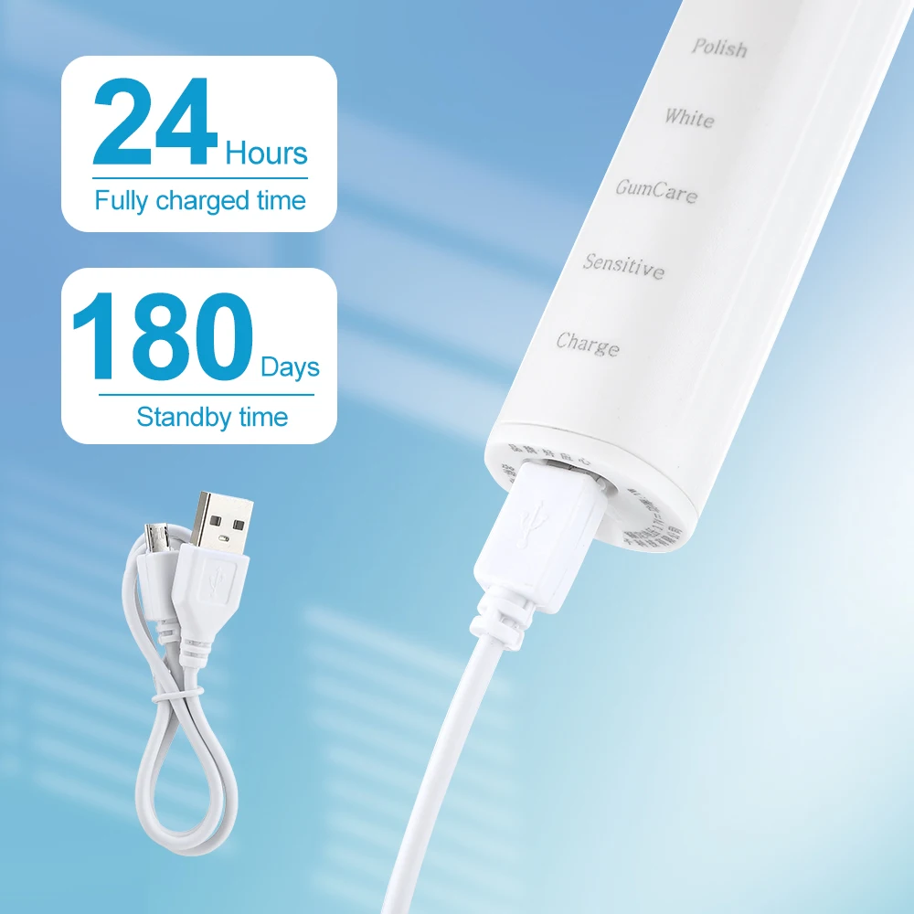 Elektryczna soniczna szczoteczka do zębów dla mężczyzn i kobiet dla dorosłych gospodarstw domowych USB akumulator IPX7 wodoodporny pielęgnacja jamy ustnej do wybielania zębów