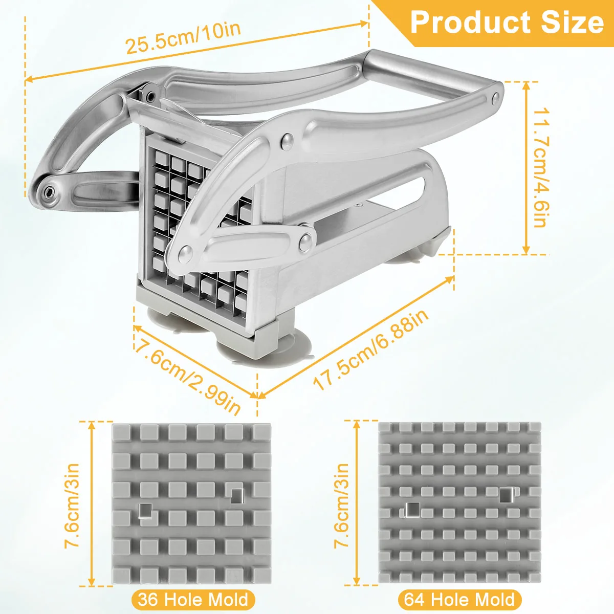 Potato Chipper Stainless Steel French Fry Cutter 36/46 Holes Blades Multifunction Potato Chip Cutter Onion vegetable cutter