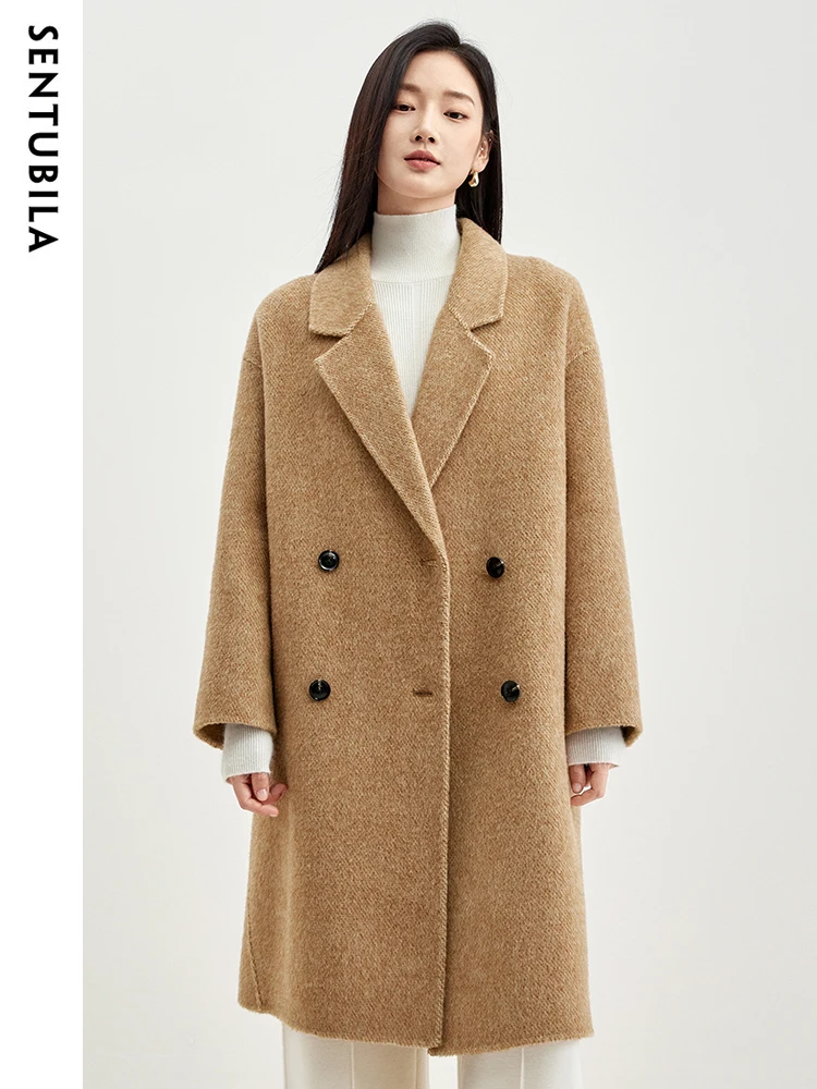 

SENTUBILA Wool Double Sided Woolen Coat for Women Autumn Winter 2023 Fashion Double Breasted Loose Warm Woolen Jacket W34O49954