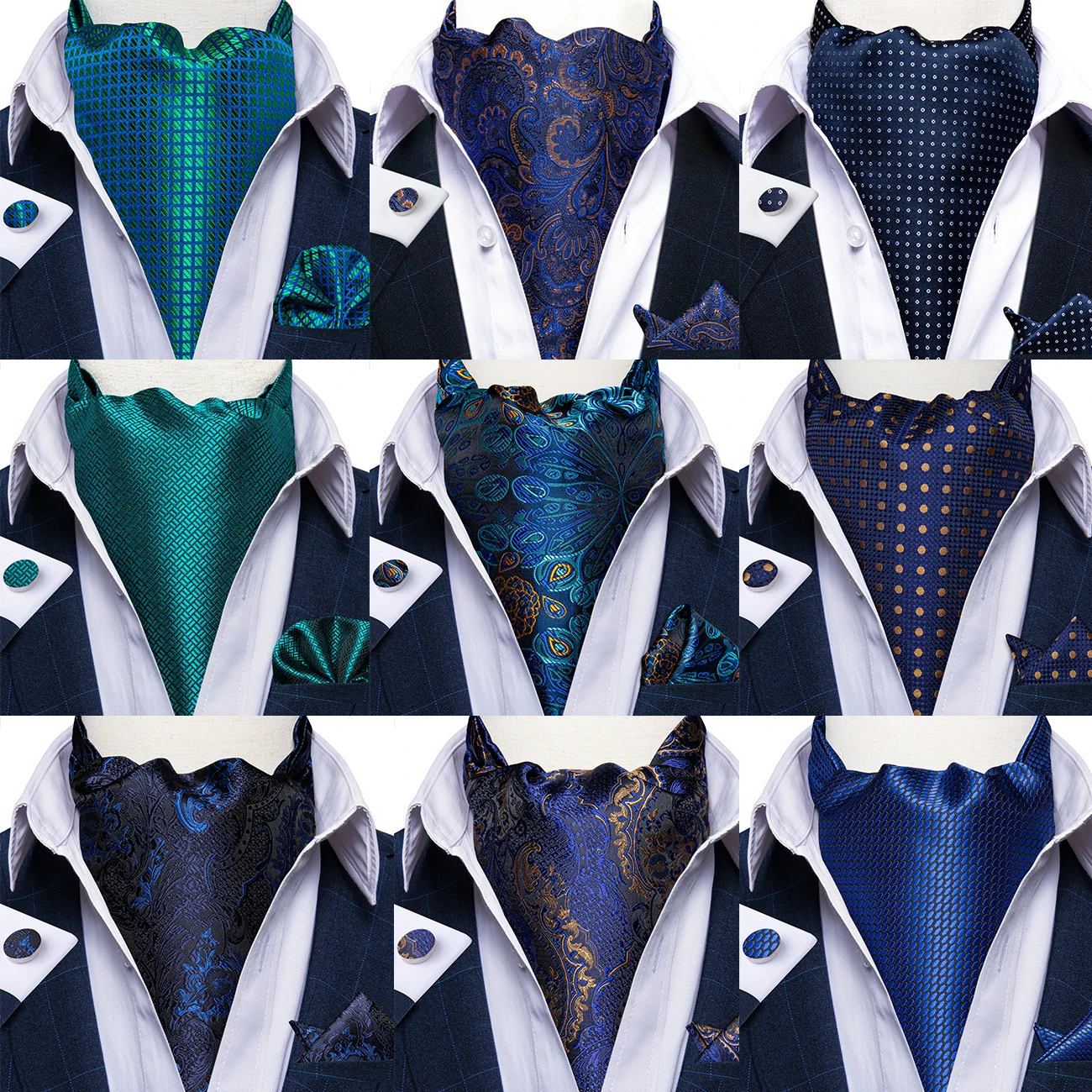 Dibangu 100 Silk Blue Ascots Ties For Men Paisley Cravat For Man