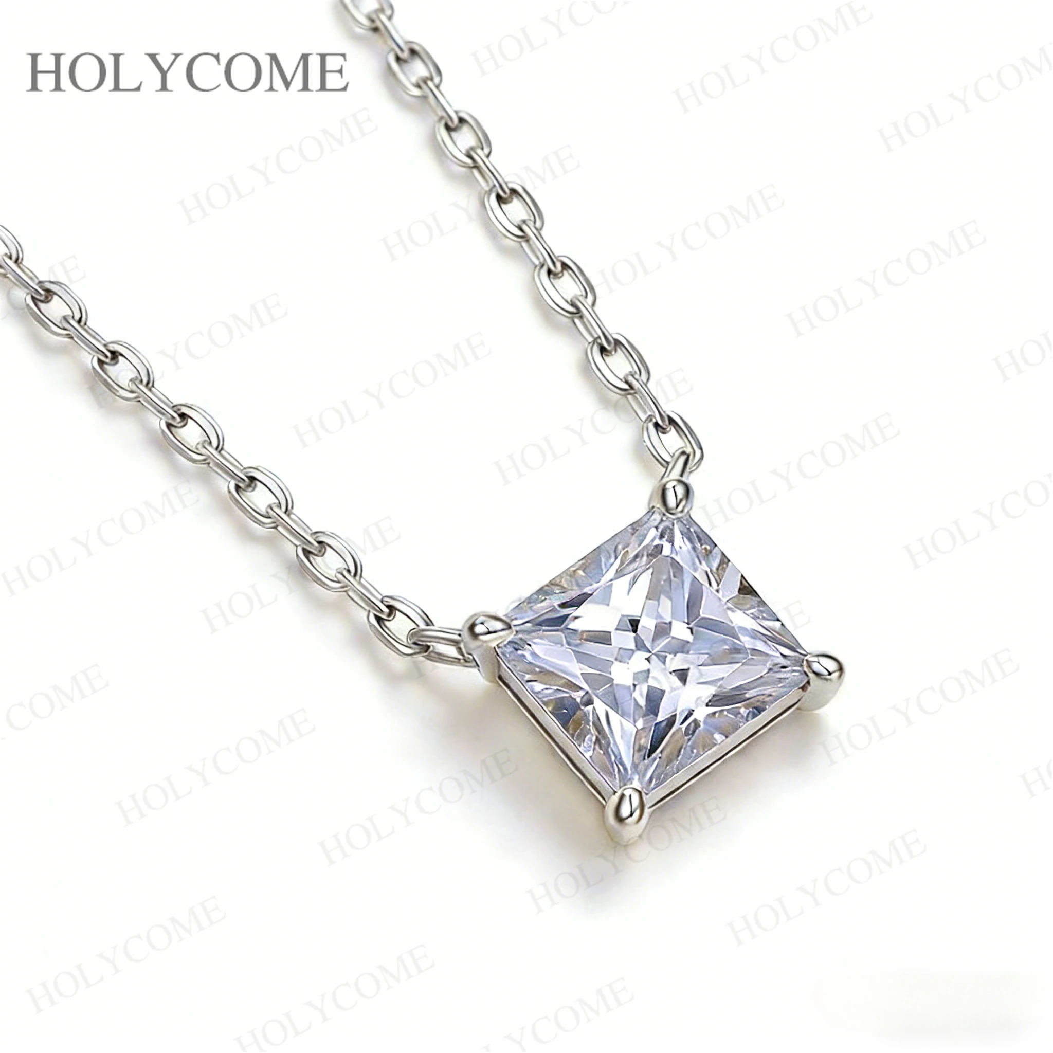 925 Sterling Silber Moissanit-Anhänger Halskette mit GRA Princess-Schliff 5,5x5,5mm 1CT VVS1 D-Farbe Schmuck für Damen – Detail 3