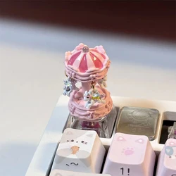Creative Pink Carousel Custom Keycaps - Cute and Delicate Keyboard Decorations (Transparent base)
