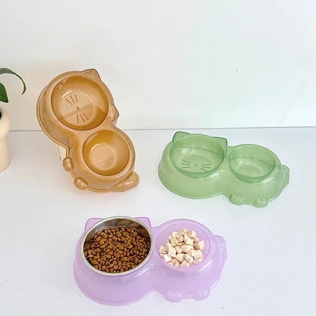 Cat Food Bowl - Pet Double Bowl Set, Anti-Spill Dog & Cat Feeding Bowls, Non-Slip Pet Food & Water Bowls,