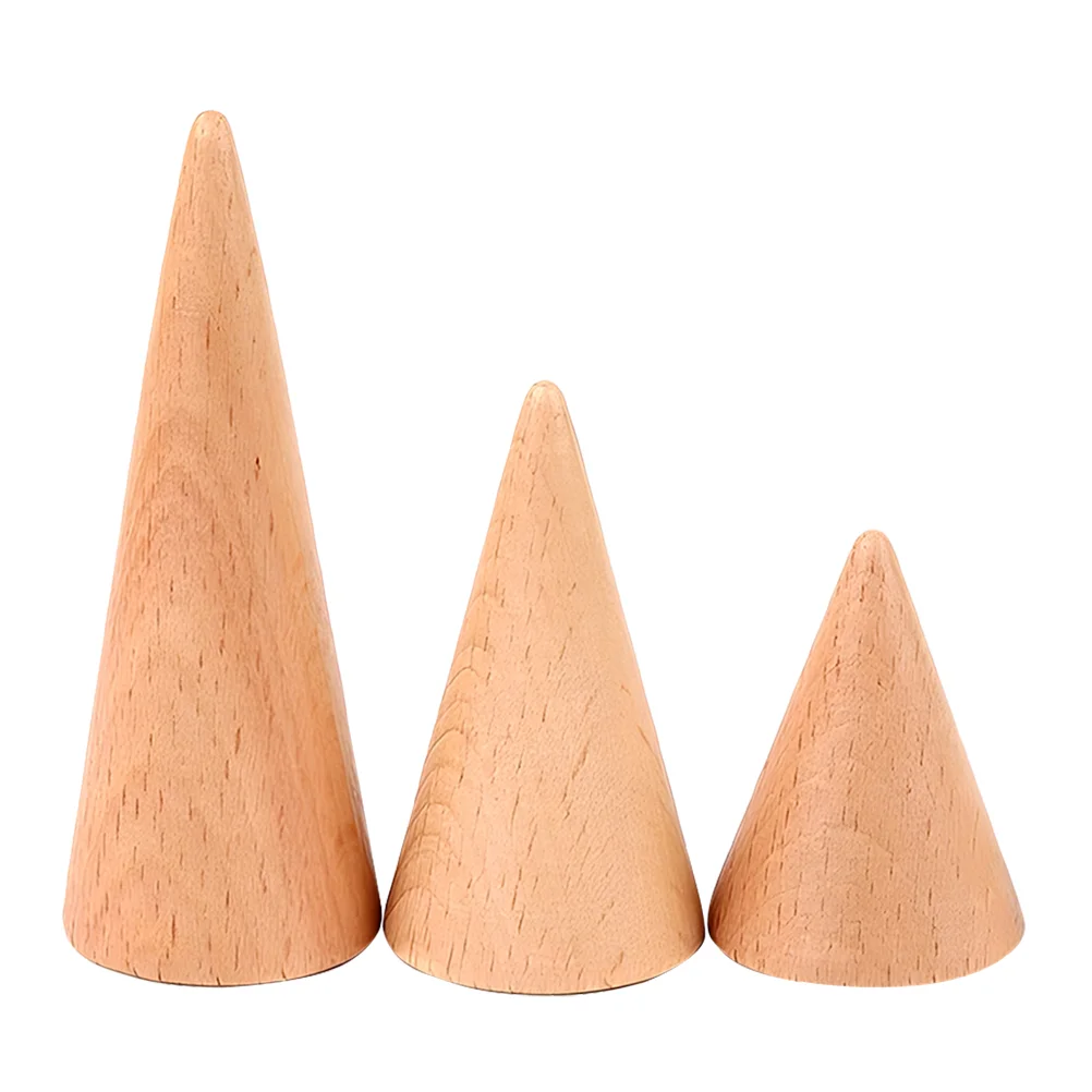 

3PCS Wooden Display Ring Cone Racks Store Ring Display Stand Ring Racks