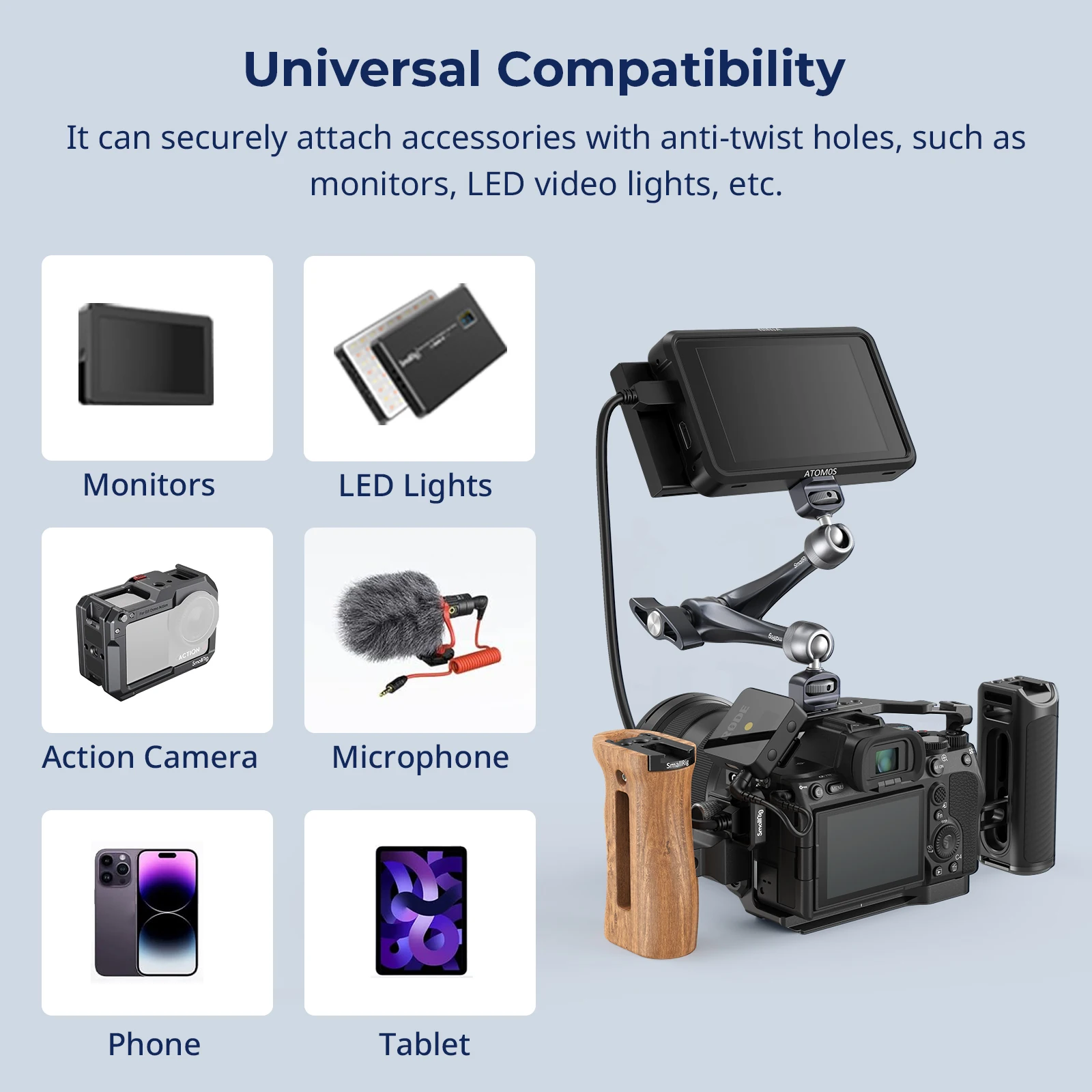 SmallRig 로제트 매직 암(11) ARRI 위치 조정 나사 포함, 모니터, LED 조명, 마이크, 휴대폰, 아이패드 4900 장착 가능